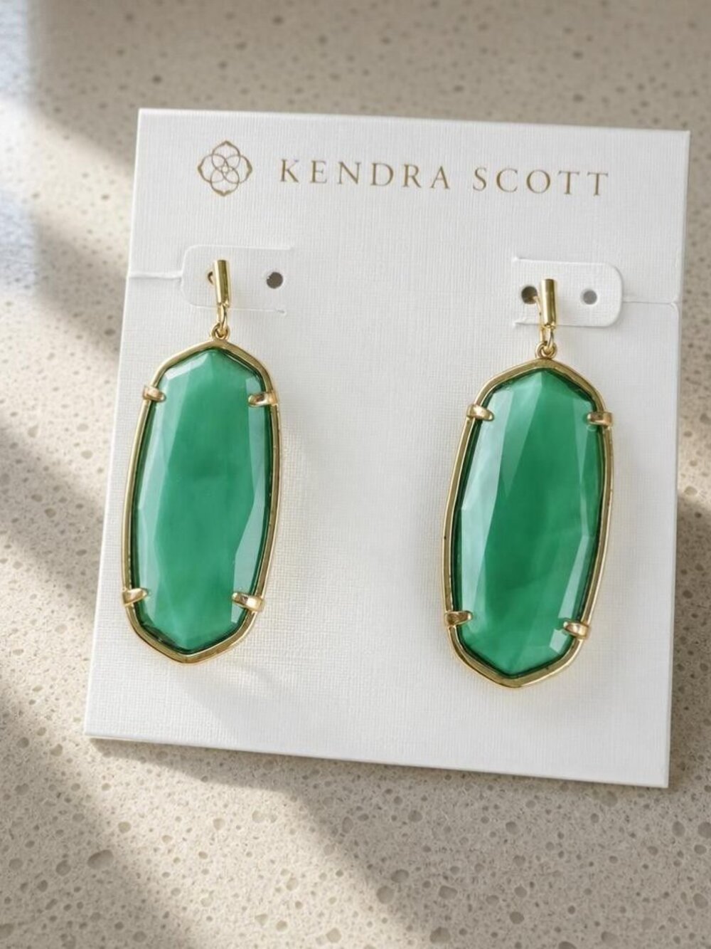 Kendra Scott Faceted Elle Gold Jade Green Drop Earrings